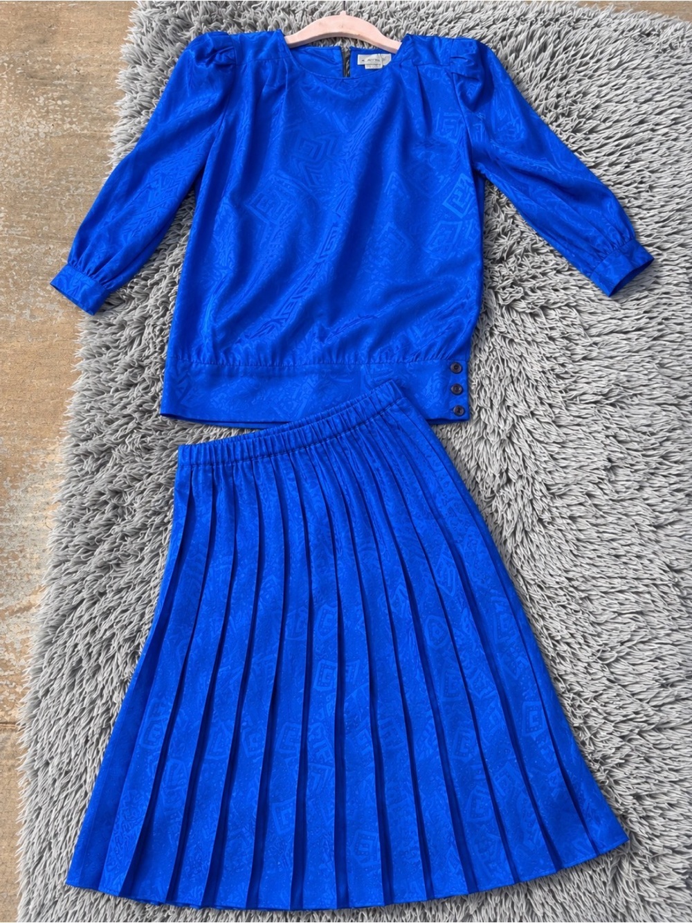 Women's Electric Blue Pleated Skirt and Top Set